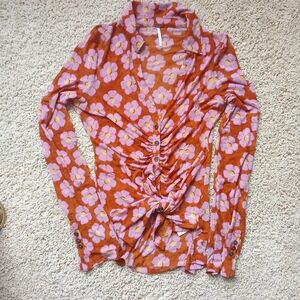 FREE PEOPLE mesh colorful button down top. Size small.